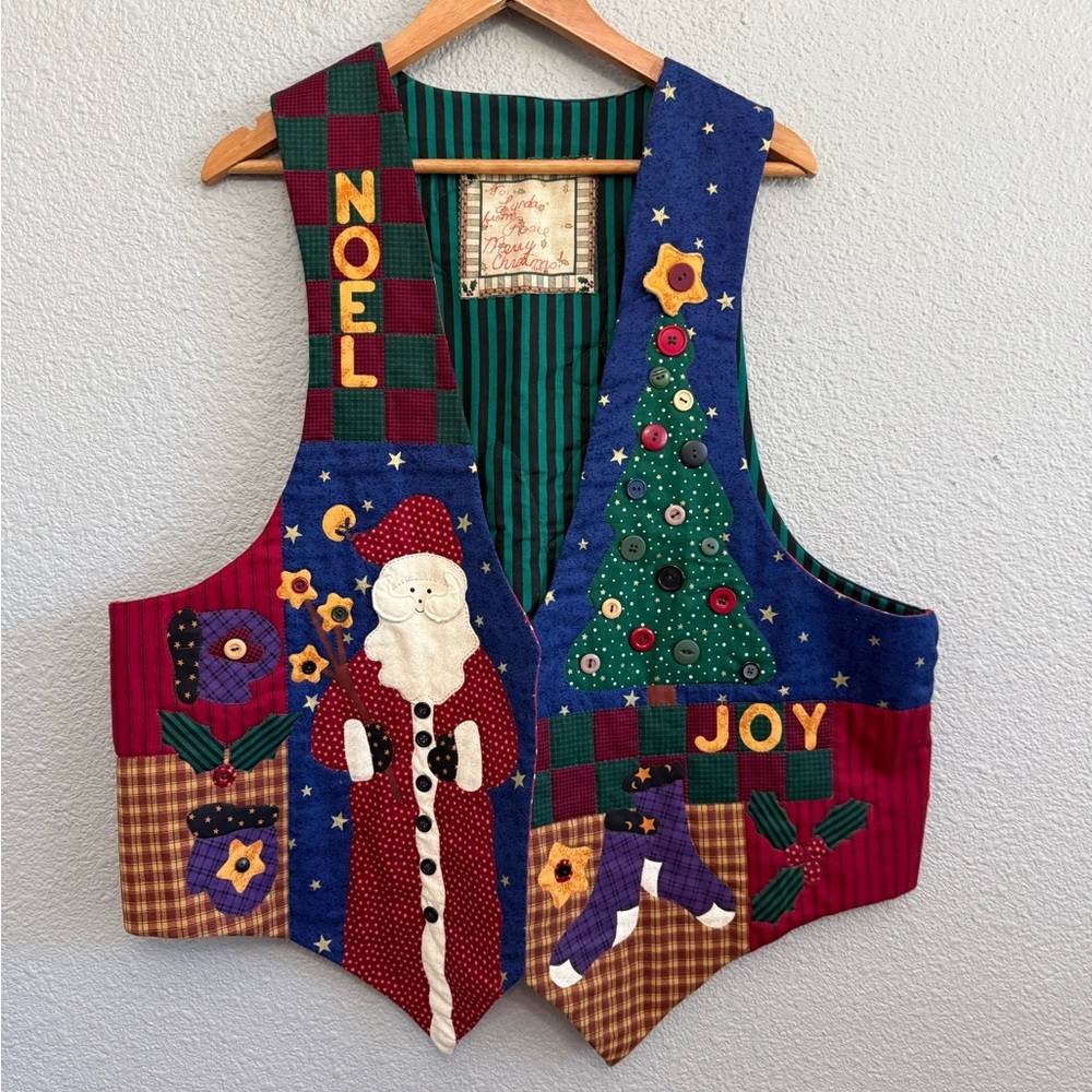 Vintage Christmas Vest 90's with Santa Claus Noel Snowman‎